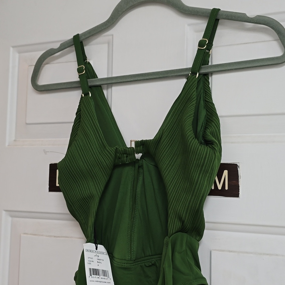 New Robin Piccone Green One Piece Swimsuit Womens 2 Lily Basil Cutout Ribbed - Picture 7 of 11